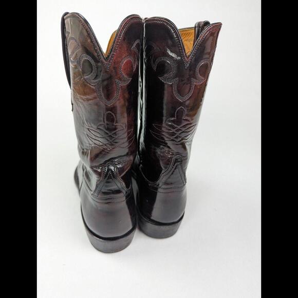 [SOLD] LUCCHESE Sz 11D L3521 Black Cherry Goat Skin Leather Western Roper Boot - Picture 8 of 15